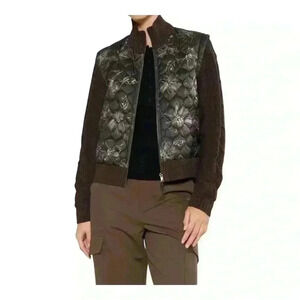 Curent air black floral long sleeve  woven combo jacket in brown.